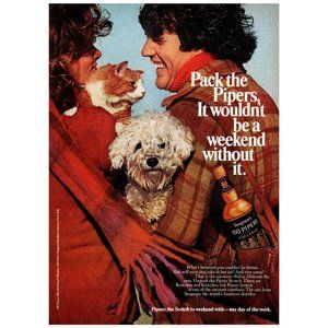 1974 100 Pipers Scotch Pack The Pipers Vintage Print Ad Cat White Dog Wall Art